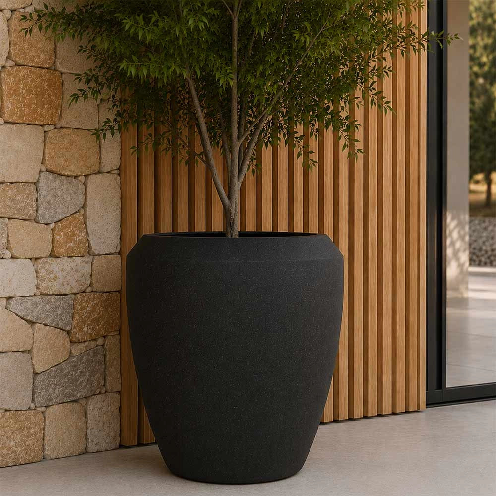 Vaso in plastica HDPE poliresina alta densità per piante Conchino Nero h 48,4