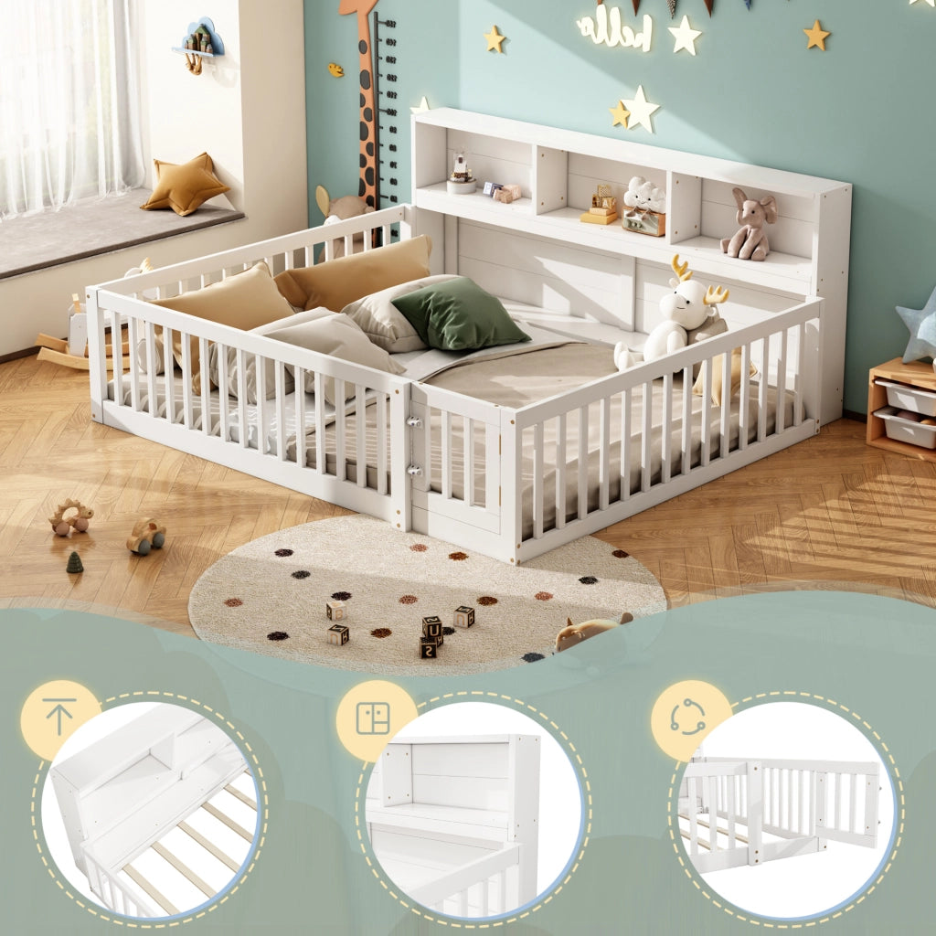 Daybed 140x200 cm con sponde di sicurezza e vani laterali; in pino e MDF; bianco
