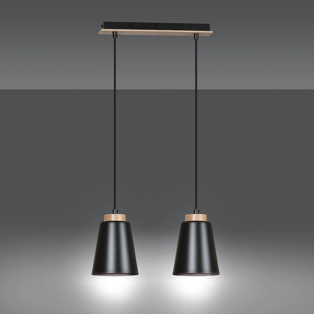 Lampada a sospensione Bolero in acciaio nero e legno