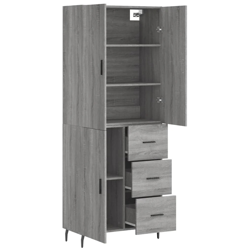 Buffet credenza cassettiera armadio mobile contenitore organizer cucina soggiorno salotto rovere Sonoma alto 69,5 x 34 x 180 cm legno ingegnerizzato grigio 02_0035413