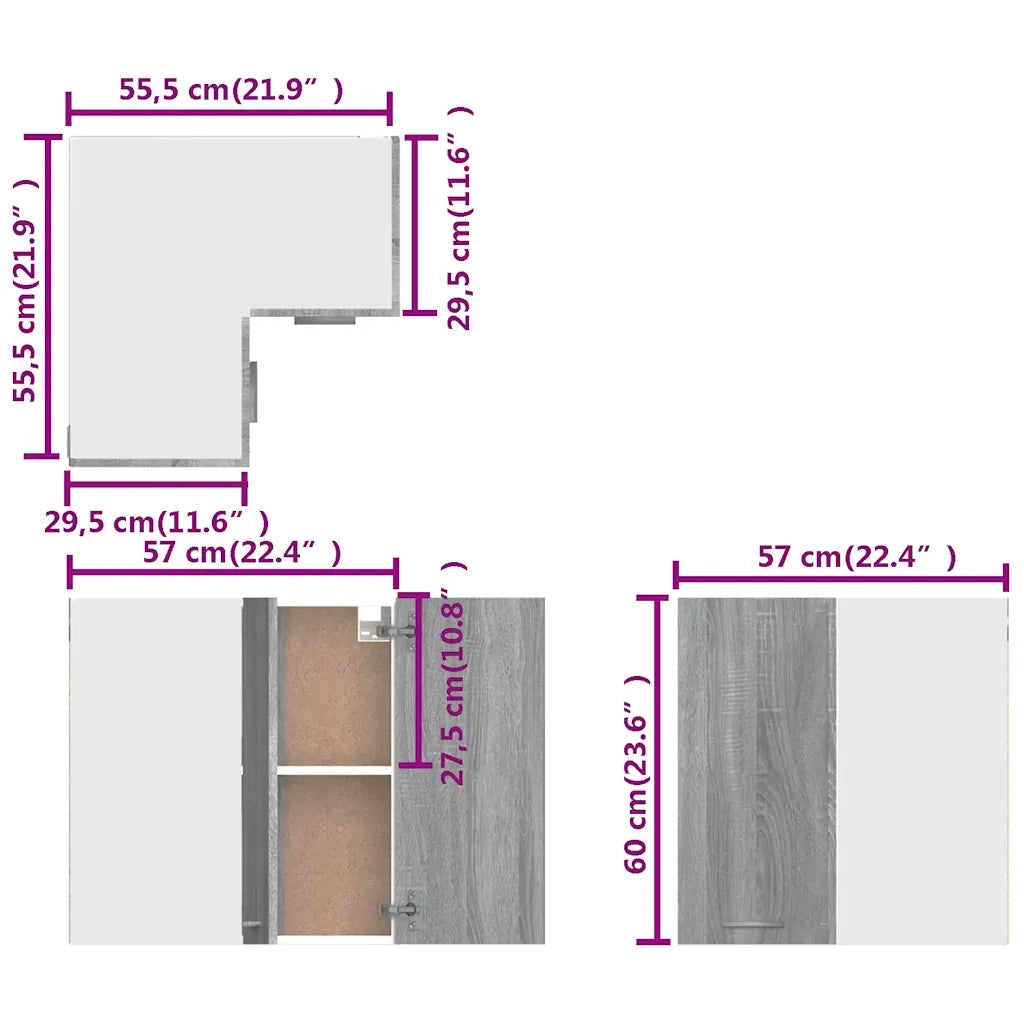 Mobile angolare da cucina moderno pratico e contenitivo 57 x 57 x 60 cm in legno composito grigio Sonoma 02_0048209