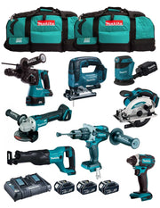 MAKITA Kit MK802 (DHP481 + DHR243 + DGA504 + DTD152 + DJV182 + DSS610 + DJR186 + DBO180 + 3 x 5,0 Ah + DC18RD + 2 x LXT600)