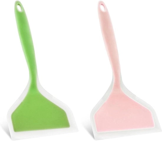 Set di spatole per pancake in silicone - Spatole resistenti al calore - Spatola rotativa flessibile con manico corto - 2 pezzi