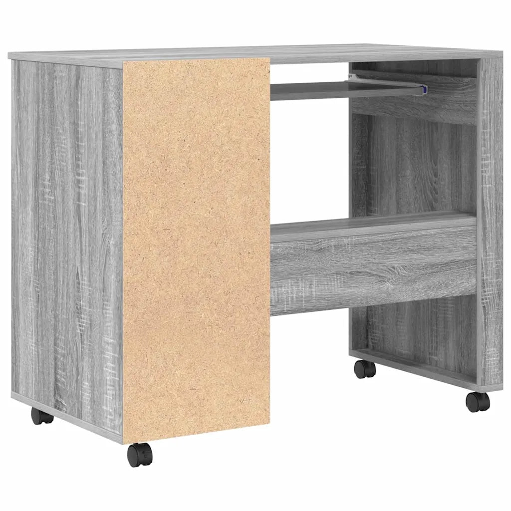 Scrivania | Tavolo da Ufficio con Ruote con cassetto Grigio Sonoma 91 x 50 x 77 cm