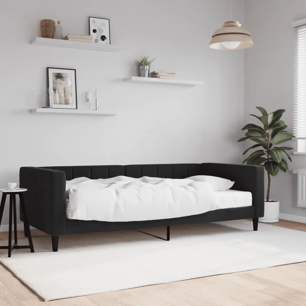 Divano Letto con Materasso Nero 90x190 cm in Velluto