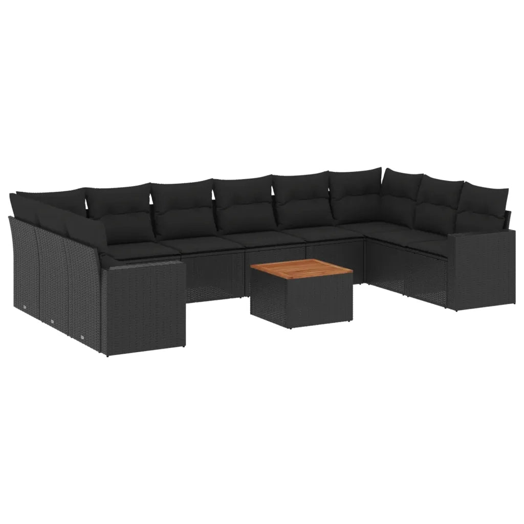 Set Divani da Giardino 11 pz con Cuscini in Polyrattan Nero 3224291