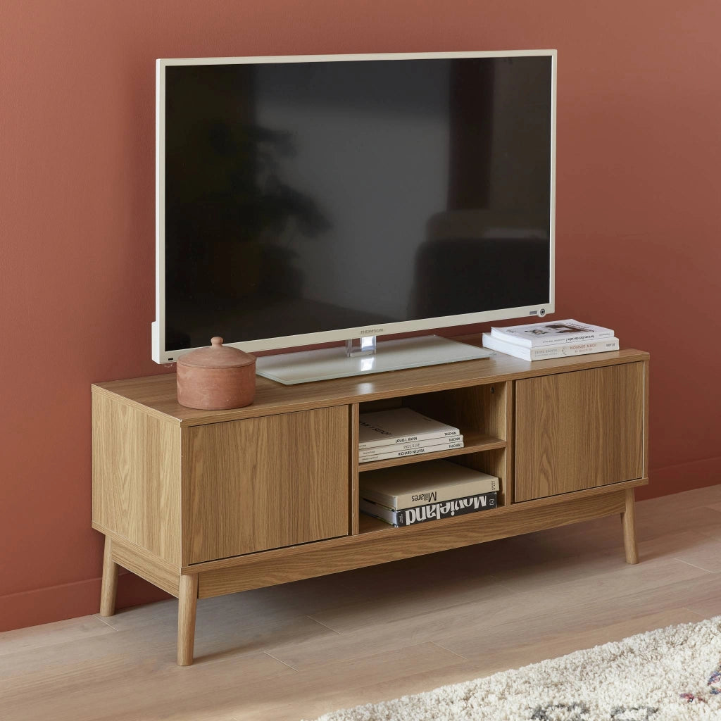 Mobile tv effetto legno 2 ante, 120cm, marrone naturale
