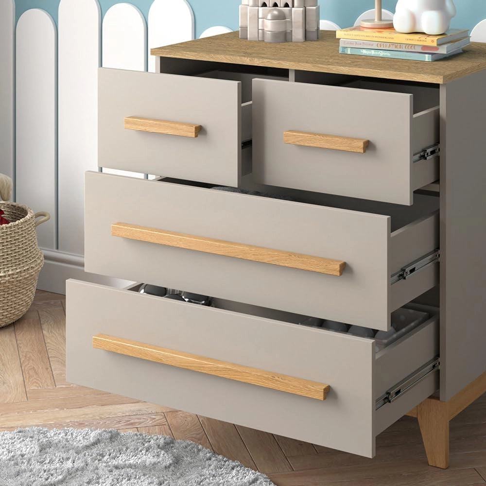 Cassettiera Malia, Quercia cashmere, 80 x 88 cm con 4 cassetti, adatto per riporre abiti e oggetti di uso quotidiano