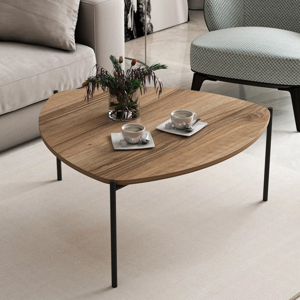 Atesino, Tavolino da Salotto Forma Triangolare, 90x89x40h cm Marrone Noce
