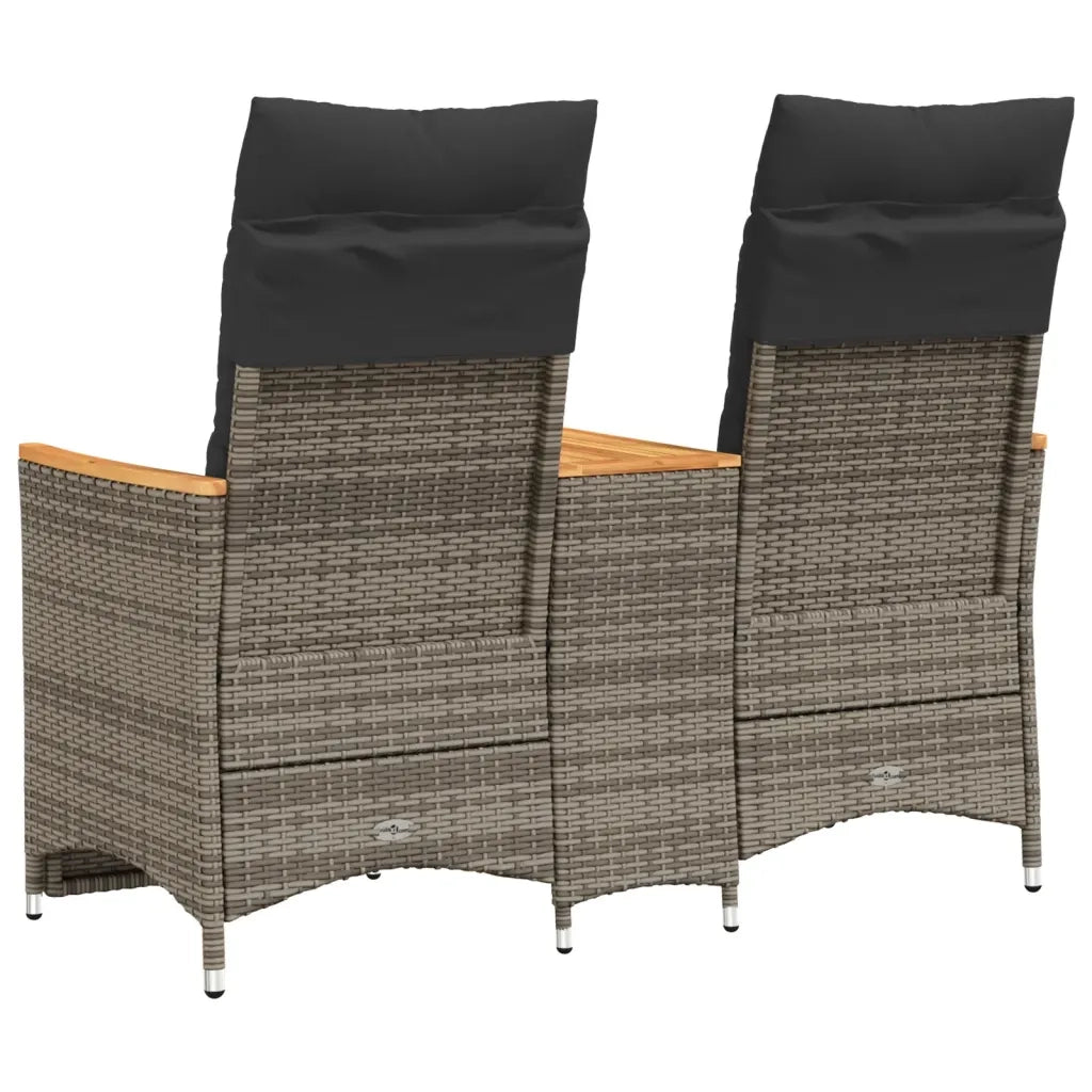 Divano Giardino Reclinabile 2 Posti Tavolino-Sofa da Giardino-Divanetto da esterno Grigio Polyrattan 250777