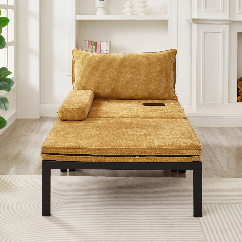 Poltrona letto pieghevole in velluto giallo con porta USB Type-C HOMVRA