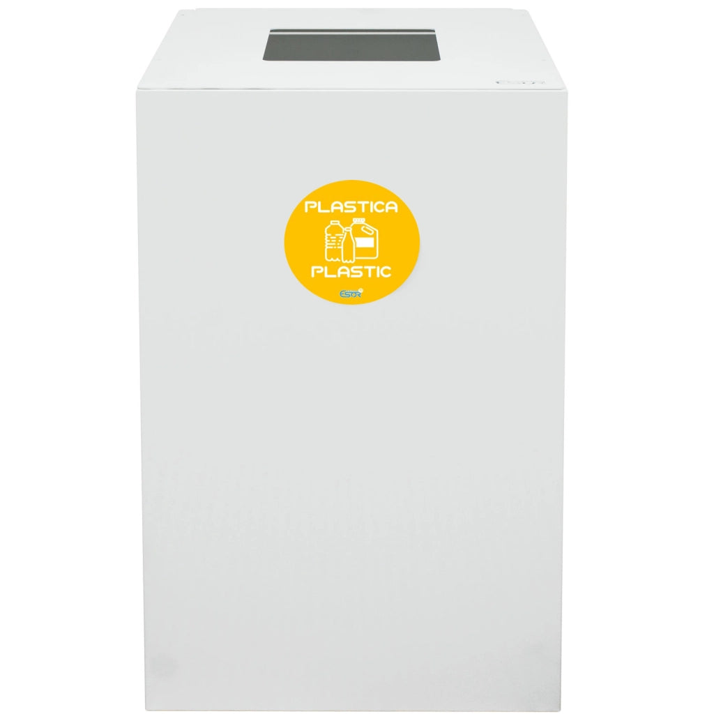 Contenitore per Raccolta Differenziata Capacità 100 L con Etichette 45x50x80 cm in Acciaio Verniciato Bianco