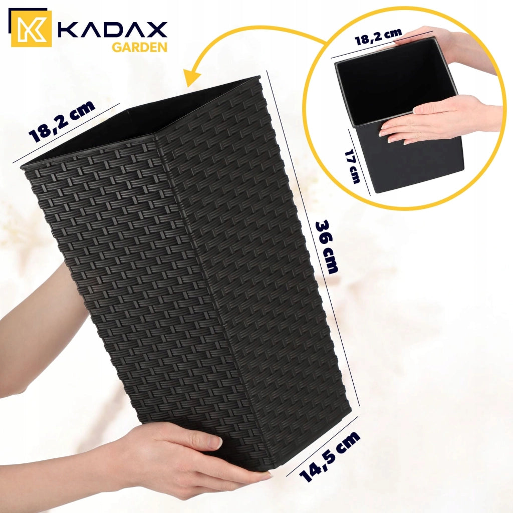 Vaso da giardino KADAX con inserto per fiori, grande e alto, 18x36 cm, nero.