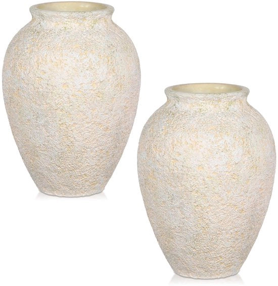 Vaso ceramico rustico – Piccola vasca decorativa 17 cm con struttura per fiori essiccati e pampas – Boho e Moderno – Bianco Set da 2 Disponibile