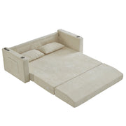 Divano letto 2 posti pieghevole con USB; portabicchieri e tasche laterali; beige