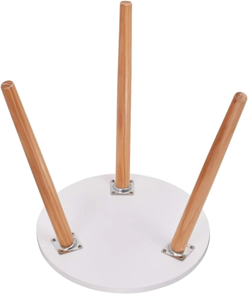 Tavolino da Caffè Rotondo, Tavolino da Soggiorno in Legno per Camera da Letto, Soggiorno, Balcone, Comodino con 3 Gambe in Pino, Bianco, 40x40x48cm