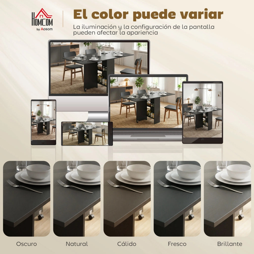 Tavolo da cucina pieghevole con ruote e ripiani ¨C zephmum ¨C 75x140x74 cm nero