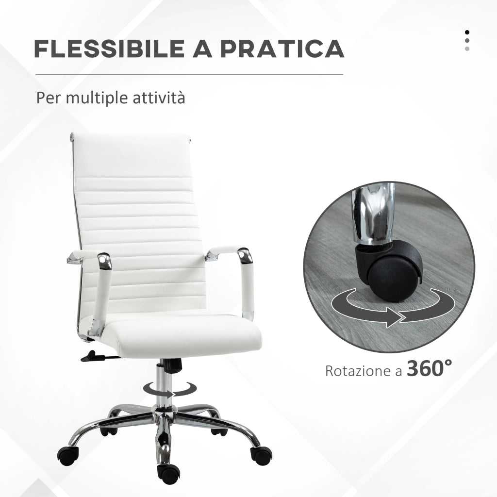 Sedia da Ufficio Ergonomica Funzione Dondolo 54x62x104-114 cm in Finta Pelle Bianco
