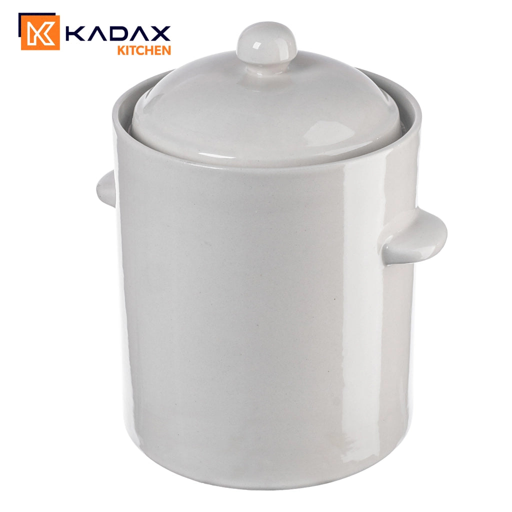 Vaso KADAX a forma di barile per sottaceti con collarino, 5 litri, in gres per cavoli e cetrioli.
