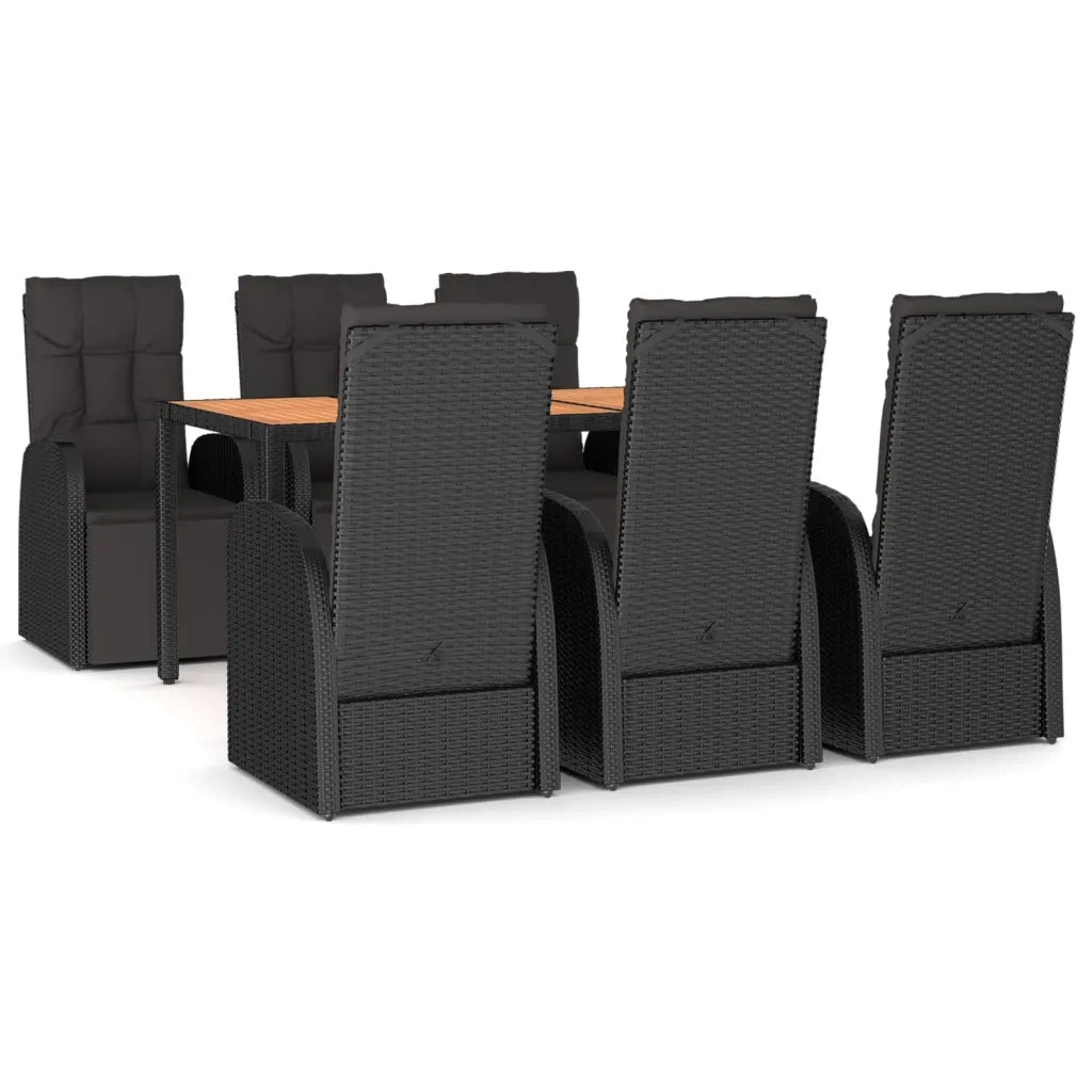 Set Pranzo Giardino 7pz Nero Polyrattan e Legno Massello Acacia 3157609