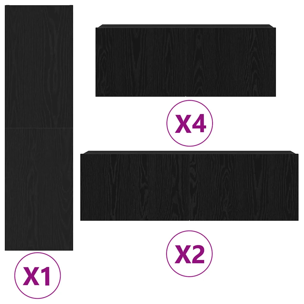Set mobile TV 9 pz-Credenza per TV Rovere Nero Legno multistrato