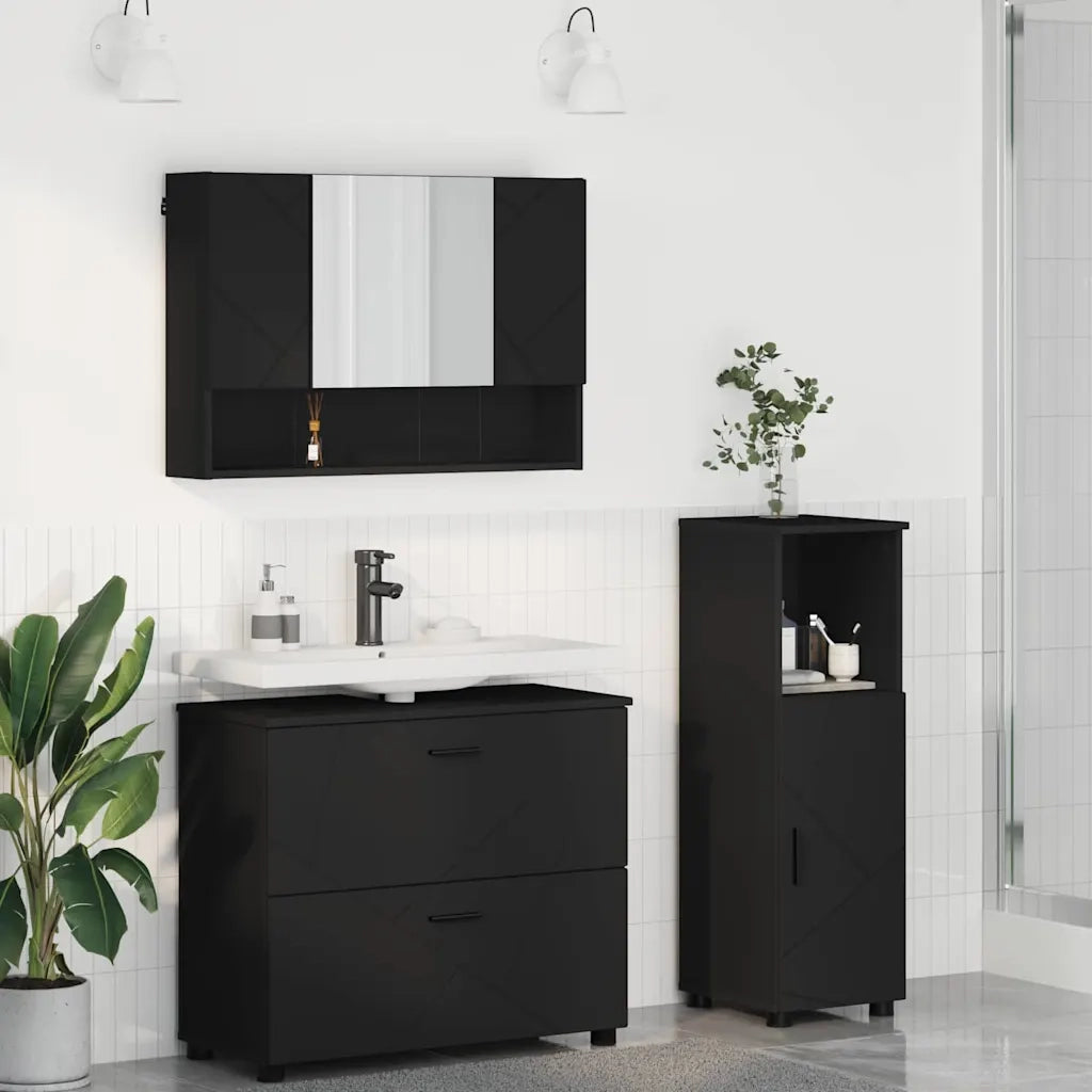vidaXL Set di mobili per il bagno 3 pcs Nero 76.5 x 35 x 64 cm