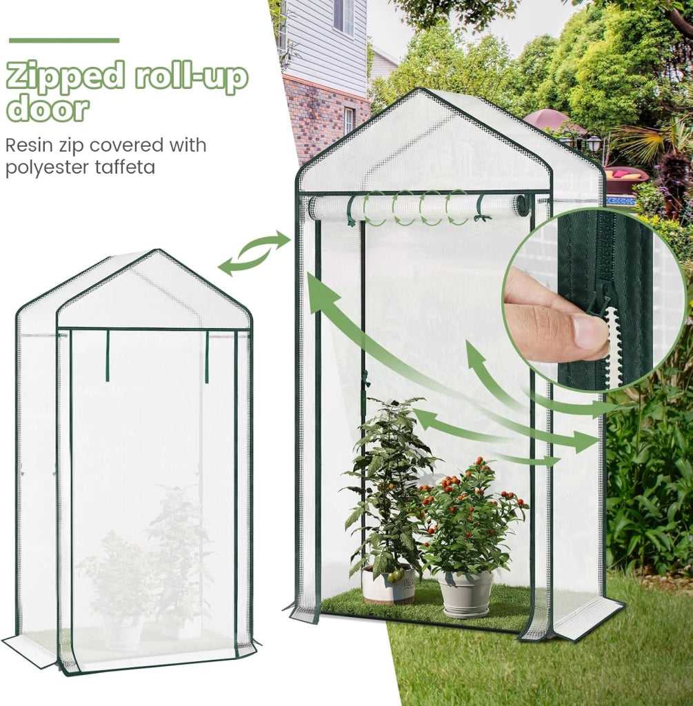 Serra da Giardino con Porte Avvolgibili, Serra da Balcone, Telo in Rete PE 140 g/m², per Piante Idrorepellente, 4 Picchetti, 100x50x190 cm, Bianco