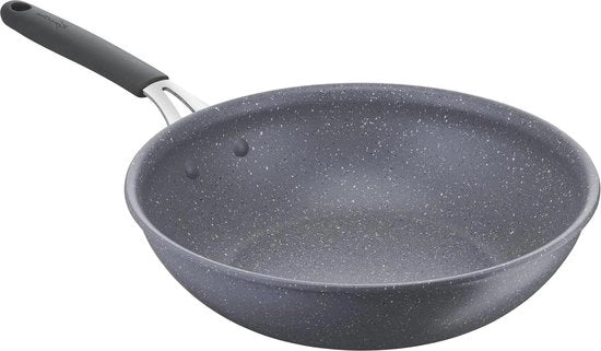 Wok minerale con rivestimento antiscivolo in acciaio e alluminio - Ø 28 cm - manico in silicone - adatto a tutte le fonti di calore