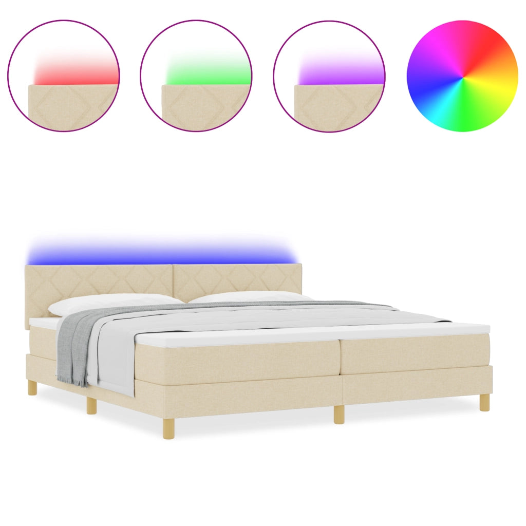 Letto a Box Spring con Materasso & LED Panna 200x200 cm Tessuto