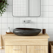 Lavabo da Appoggio-Lavandino-Lavello Grigio e Nero Ovale 59x40x14 cm Ceramica 192813