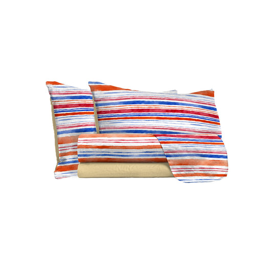 Set Lenzuola 1 Piazza e Mezzo con Stampa Sopra Sotto e Federe Strisce