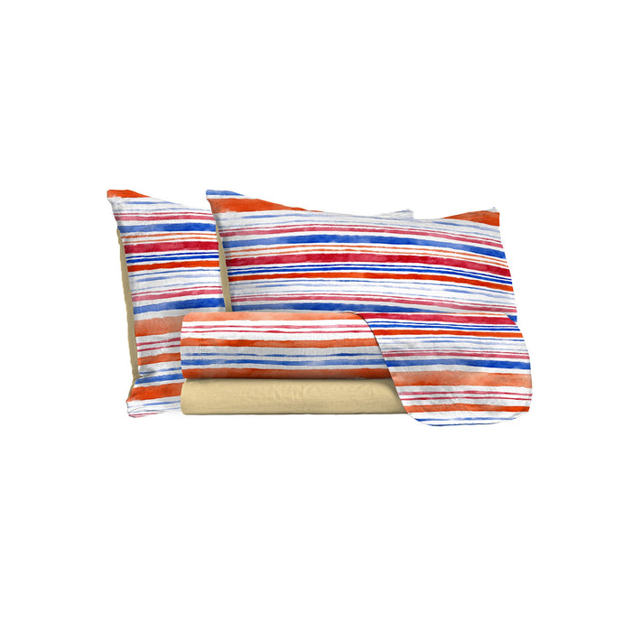 Set Lenzuola 1 Piazza e Mezzo con Stampa Sopra Sotto e Federe Strisce