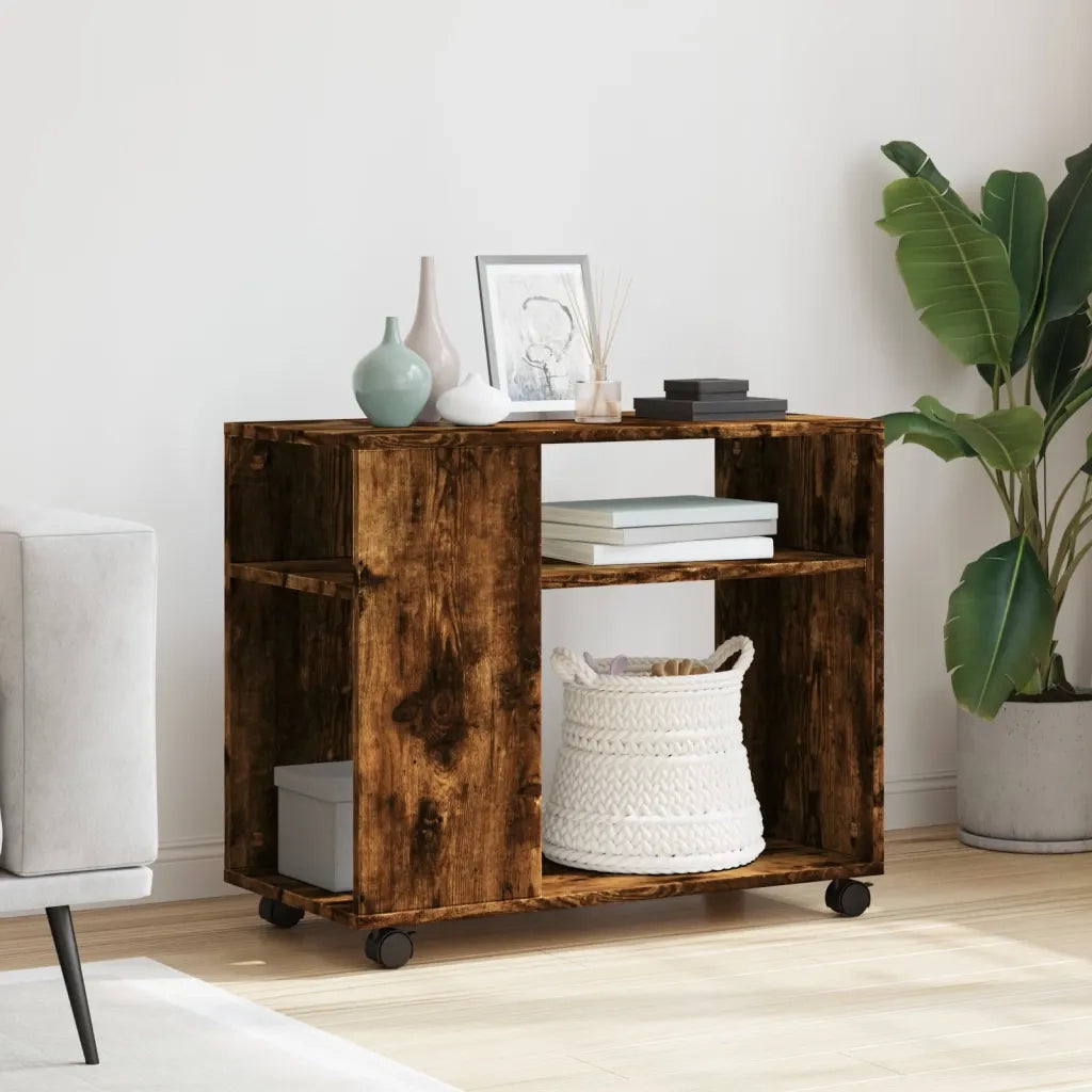 Tavolino con Ruote-Tavolino da soggiorno-Tavolo Rovere Fumo 70x35x60 cm in Truciolato