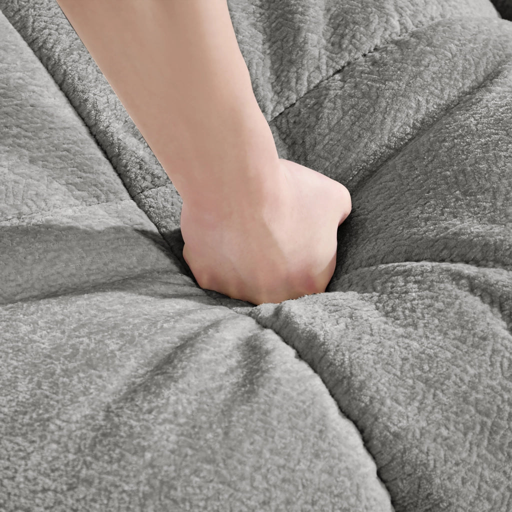 Divano angolare a 3 posti in chenille con chaise longue mobile e cuscini decorativi imbottitura spessa grigio chiaro