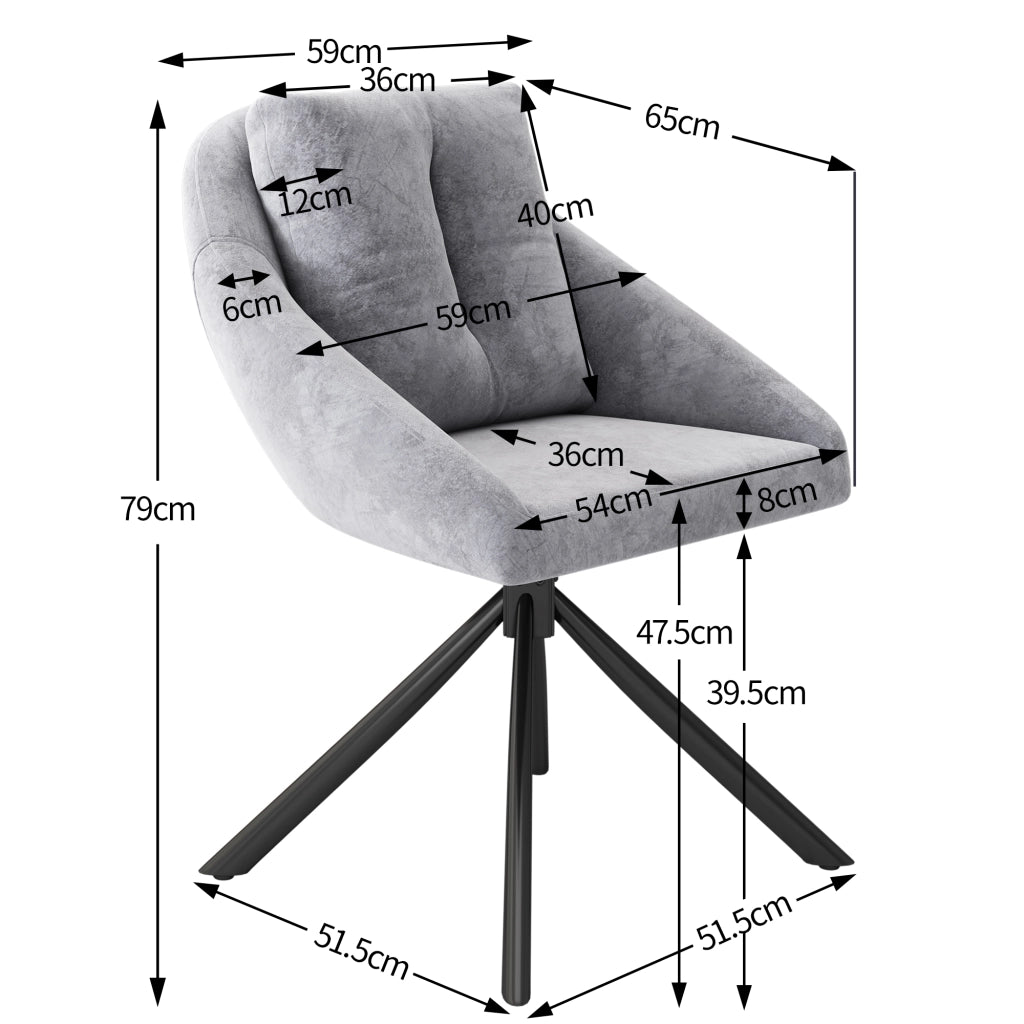 SEDIA girevole in velluto grigio, ergonomica, Set da 4 pezzi