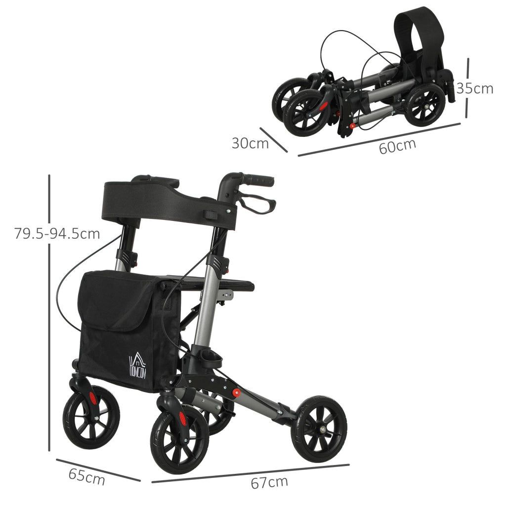 Deambulatore per Anziani e Disabili ad Altezza Regolabile 67x65x79.5-94 cm Pieghevole in Allumino Nero e Argento