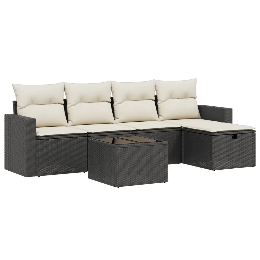 Set Divano da Giardino 6 pz con Cuscini Nero in Polyrattan