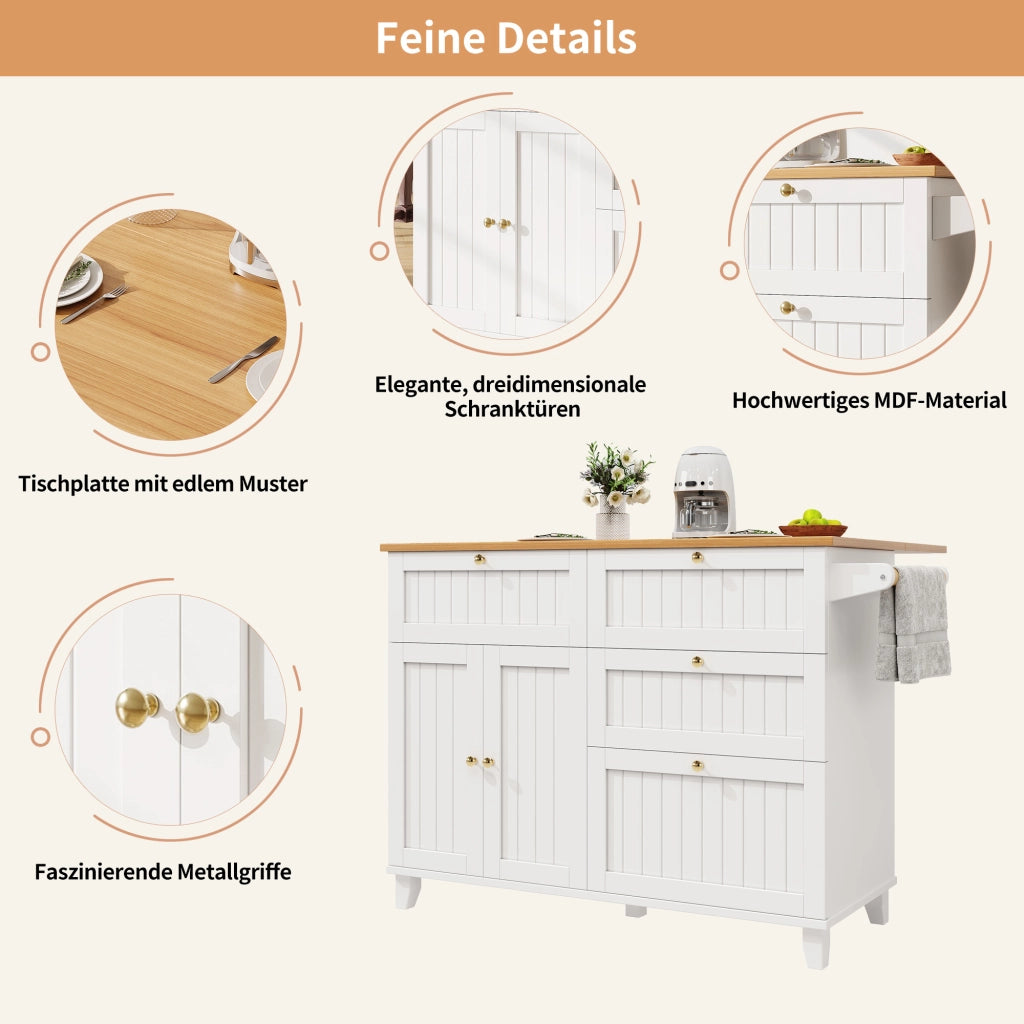 CARRELLO CUCINA 133 x 37,3 x 88 cm MDF Bianco