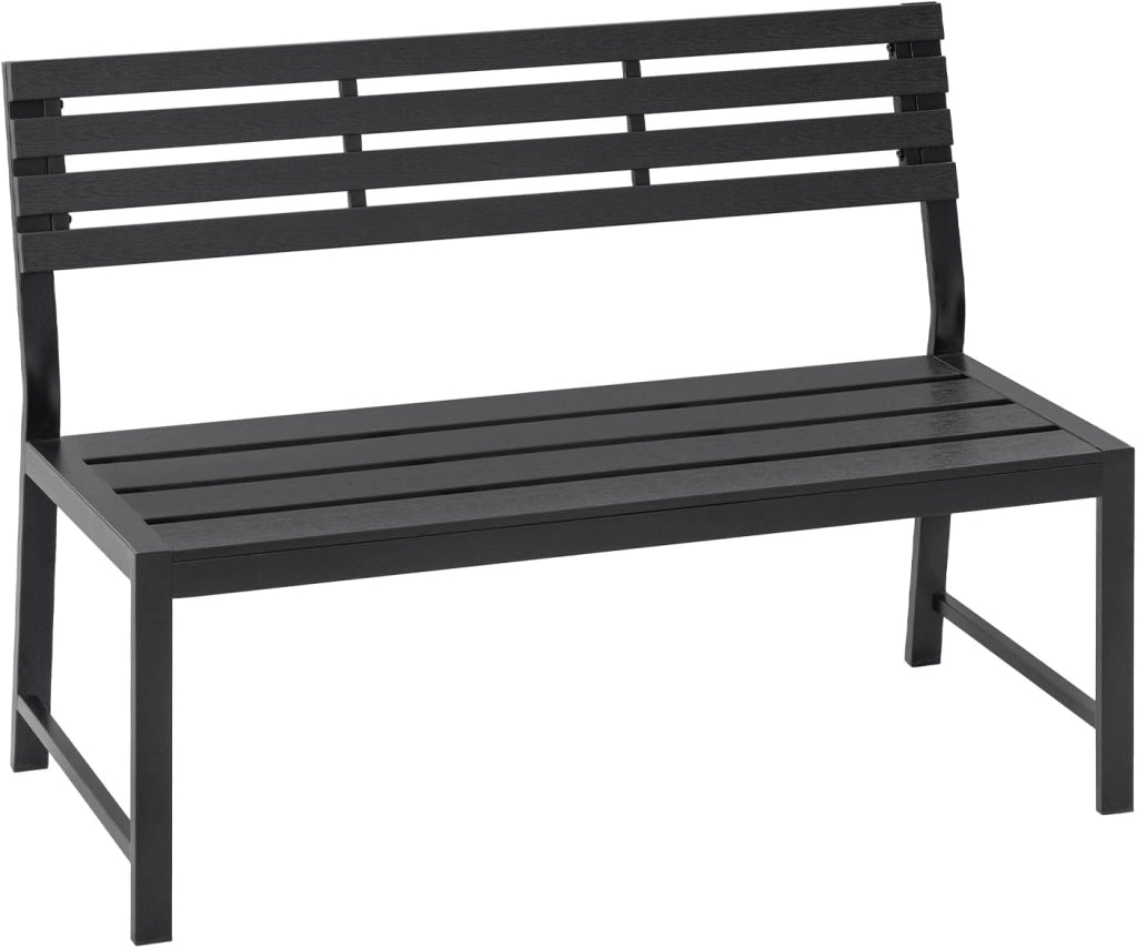 Panca da Giardino 115x55x85 cm, Panchina da Esterno con Schienale e Braccioli, 2-3 Posti, Struttura in Metallo, Resistente alle Intemperie, Portata 280 kg, per Cortile, Terrazza, Prato, Nero
