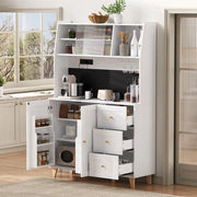 Armadio alto con prese elettriche e pannello perforato - Xylo - Porta-bicchieri da vino, cassetti, ideale per cucina e sala da pranzo (bianco)