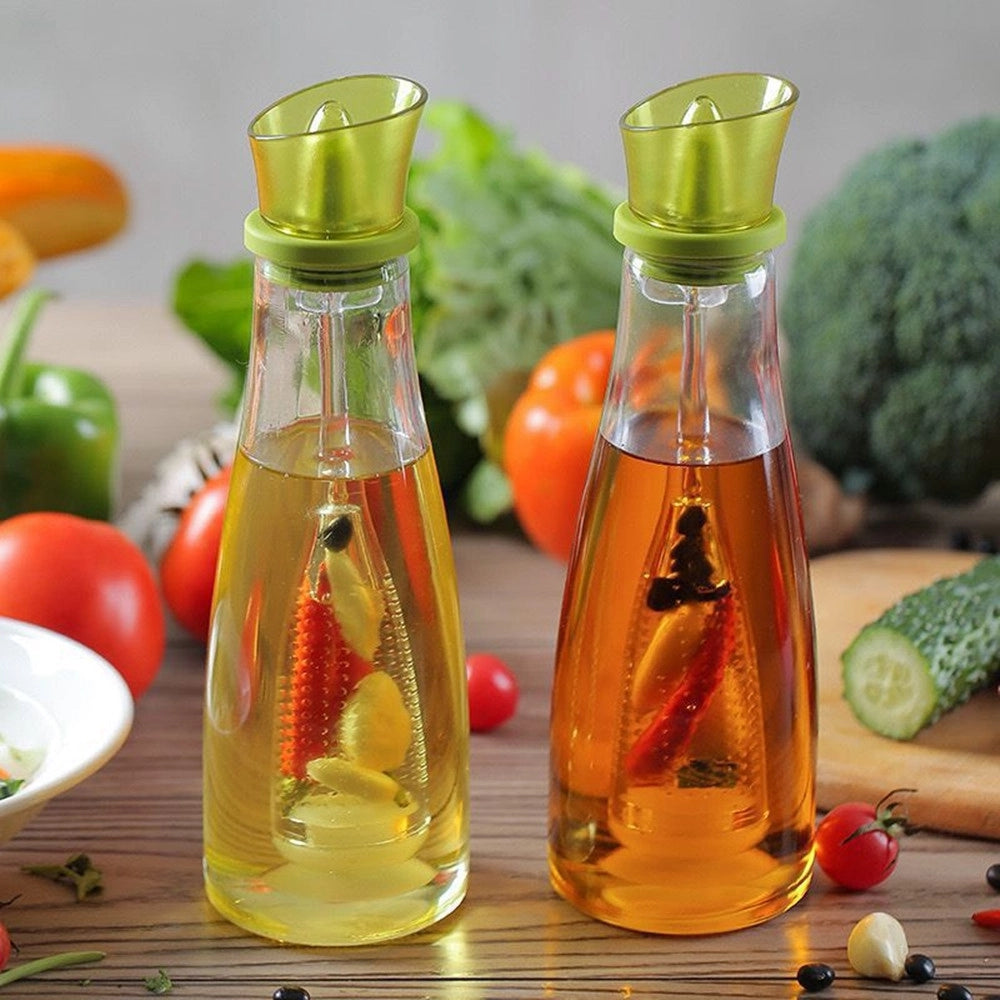 Trade Shop - Oliera Con Infusore In Vetro Verde Capacità Da 250 Ml Per Condire Alimenti Cucina -
