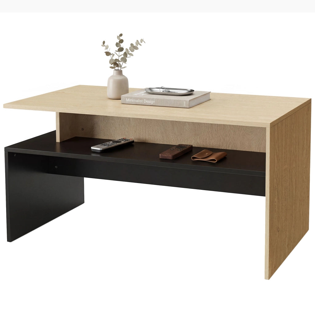 Tavolino da caff¨¨ moderno bicolore a livelli ¨C zephmum ¨C 95x55x50 cm legno naturale e nero