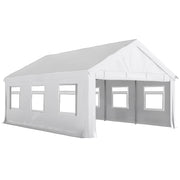 Gazebo da Giardino 597x395x302 cm con Pannelli Laterali 6 Finestre e Doppio Ingresso in Acciaio Galvanizzato Bianco