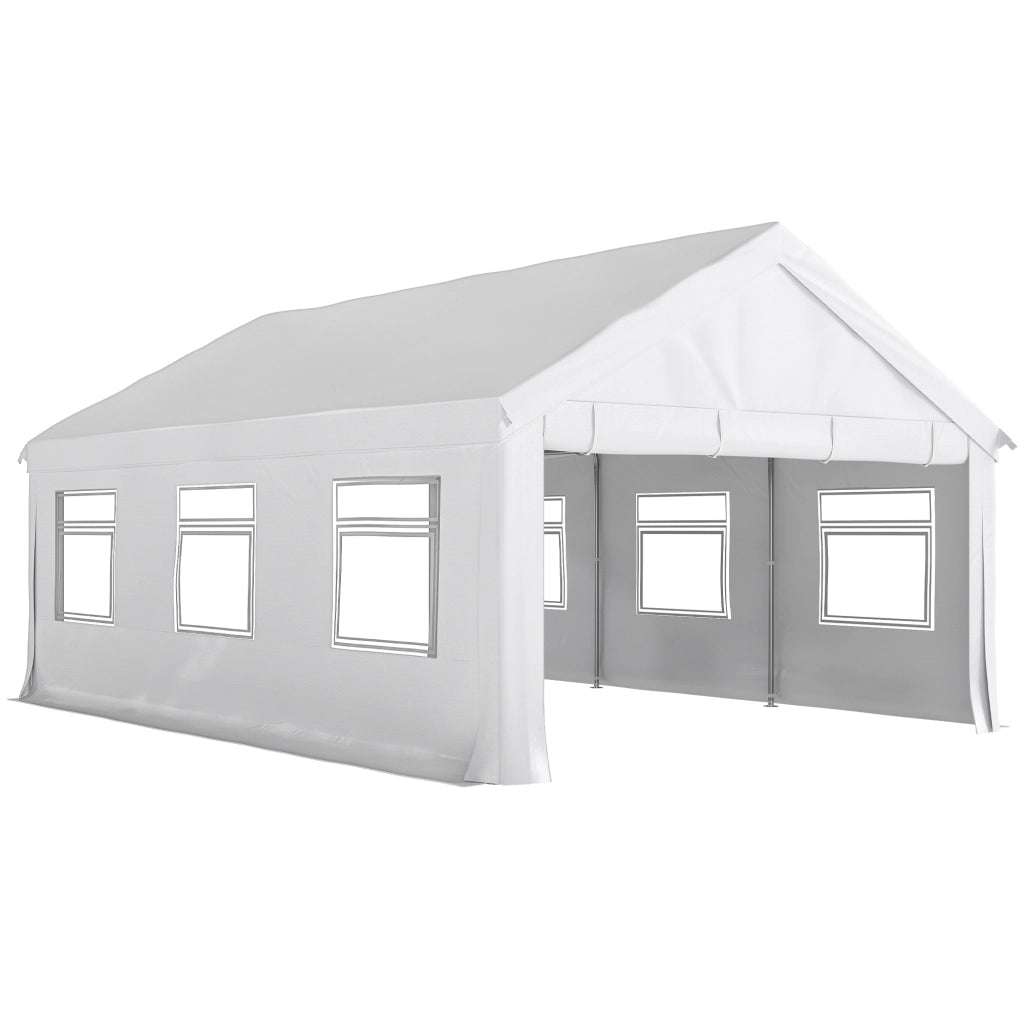 Gazebo da Giardino 597x395x302 cm con Pannelli Laterali 6 Finestre e Doppio Ingresso in Acciaio Galvanizzato Bianco