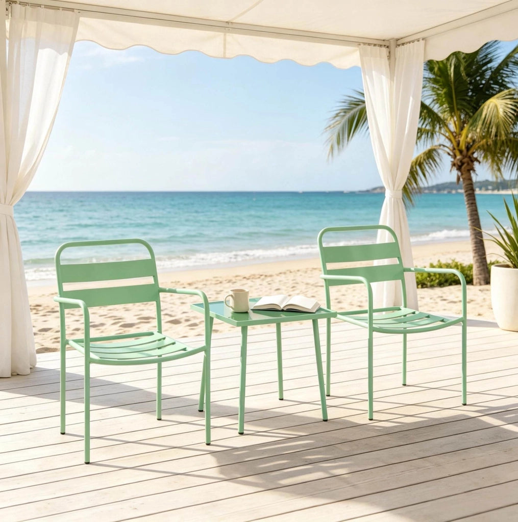 Set bistrot da giardino 3 pezzi verde con tavolo 50x50 cm e 2 sedie in acciaio e vetro temperato