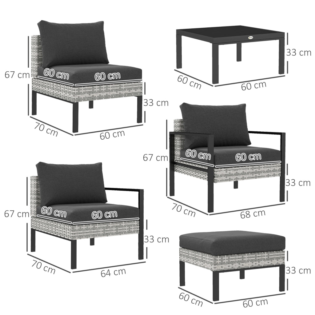 Set da giardino esterno 5 posti ¨C zephmum ¨C polyrattan grigio chiaro