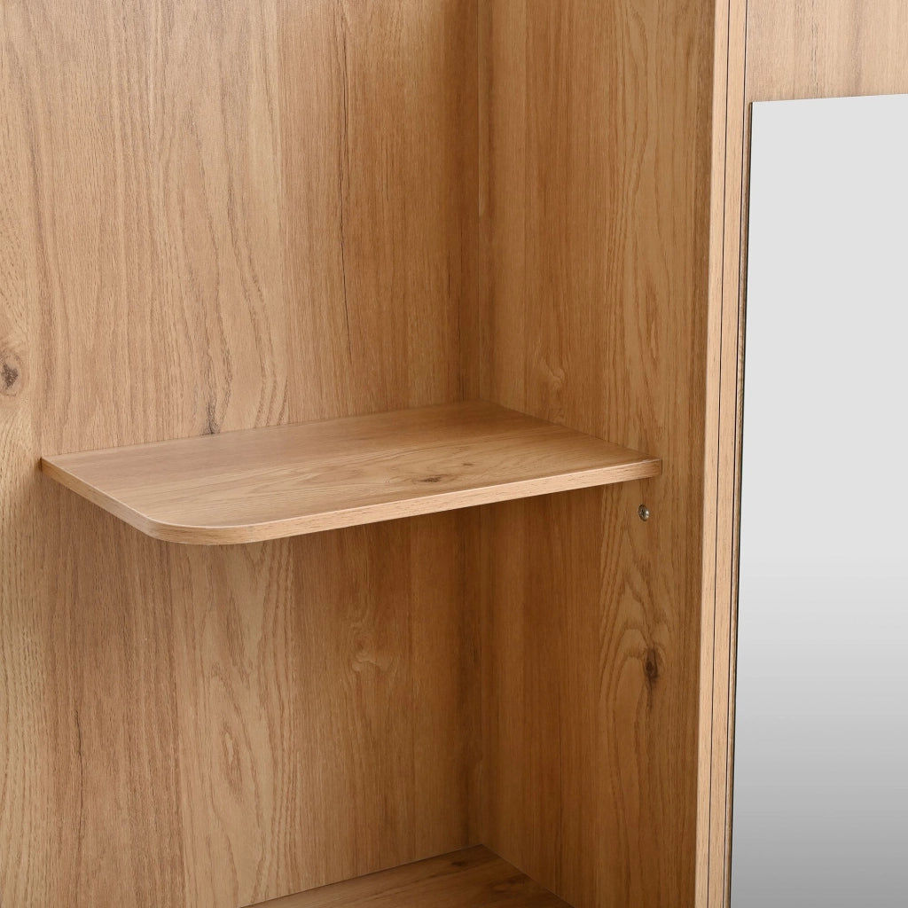 Mobile da ingresso, scarpiera, guardaroba compatto con specchio e panca, 3 cassetti, illuminazione a LED, nero e color legno naturale