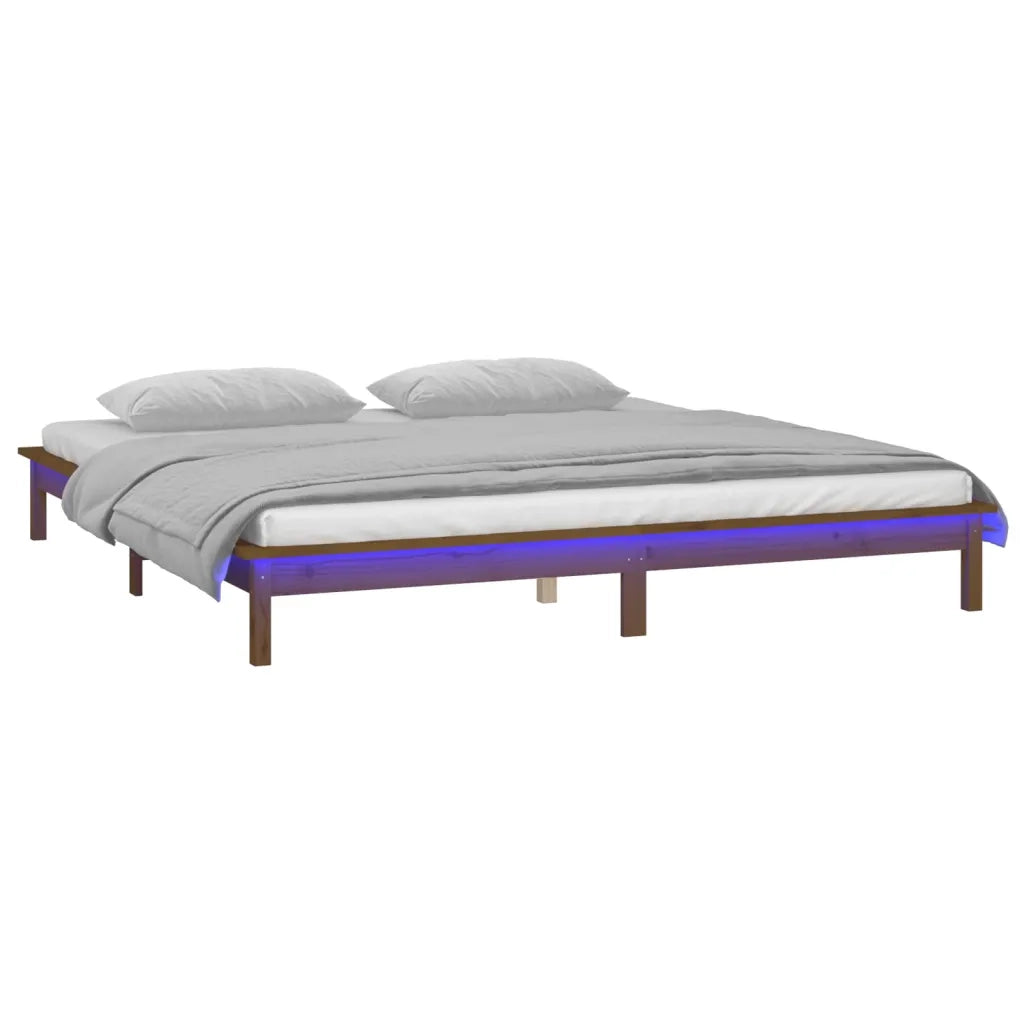 Giroletto con LED senza Materasso-Struttura Letto Ambra 200x200 Legno Massello