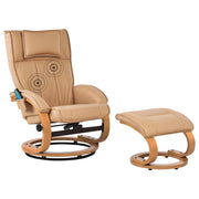 Poltrona massaggiante/riscaldante e poggiapiedi in ecopelle marrone chiaro con poggiapiedi con funzione massaggio design retrò