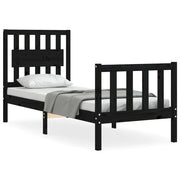 Letto singolo | Letto per adulti | Giroletto con Testiera Nero Small Single in Legno Massello